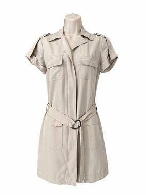 New York & Company Beige Utility Shirt Dress Size XS Belted Safari Short Sleeve
